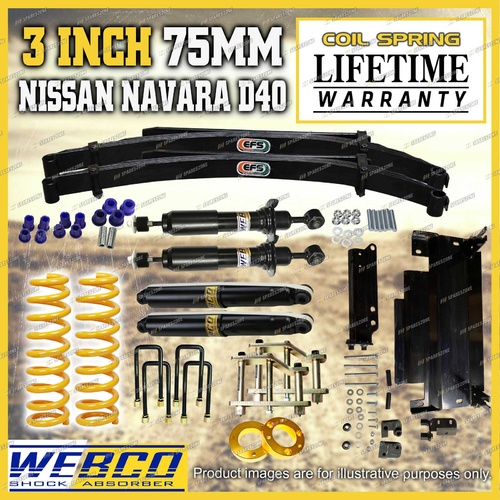 75mm Lift Kit Webco Shocks King Springs EFS Leaf Diff Drop for Nissan Navara D40