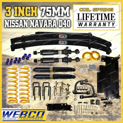 75mm Lift Kit Shocks EFS Leaf Spring Control Arm Diff Drop for Nissan Navara D40